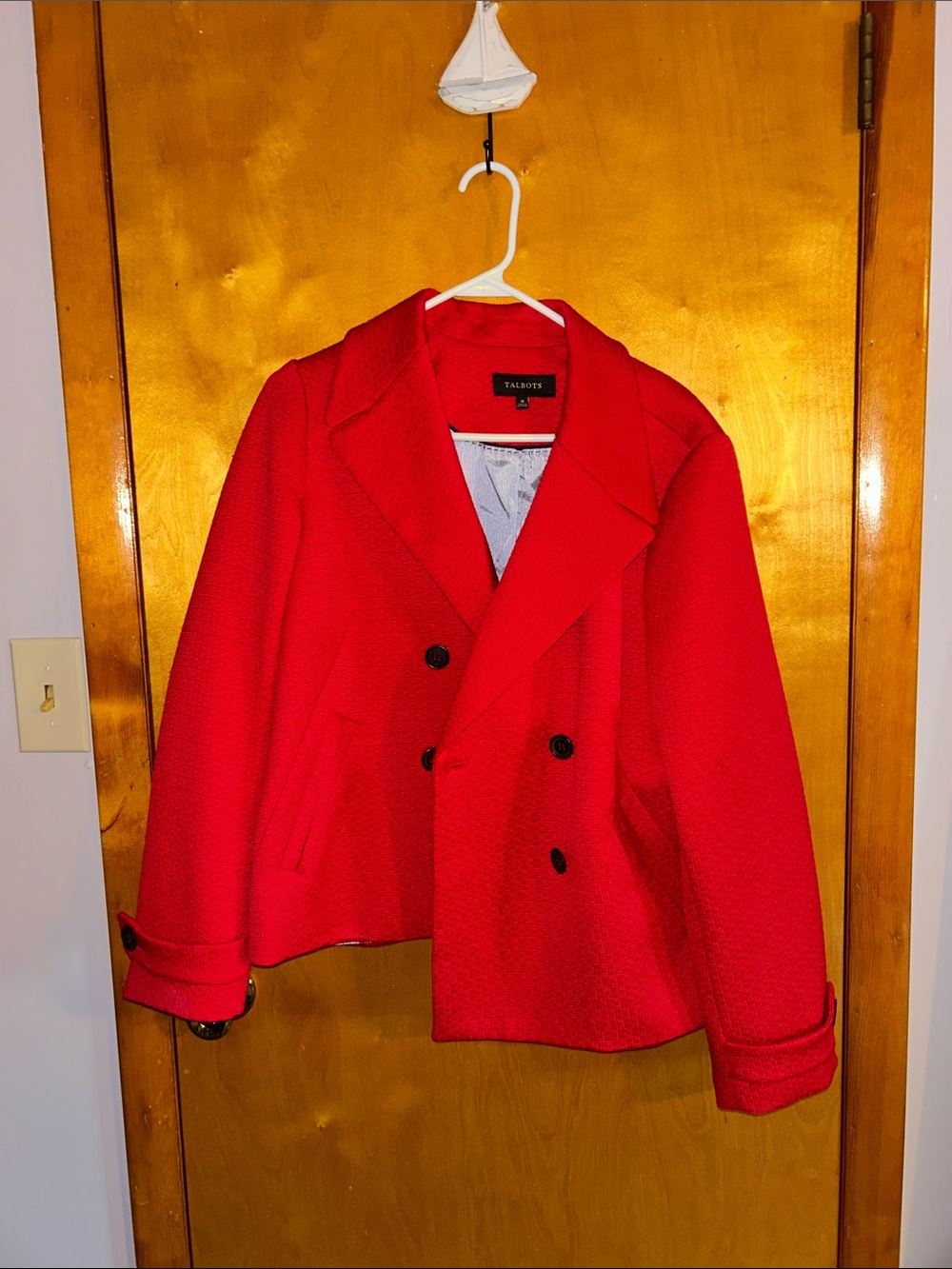 Talbots Red Double-Breasted Peacoat with Notch Collar